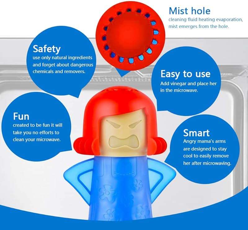 Abnaok Microwave Cleaner, 2 PCS Angry Mama Microwave Cleaner Microwave Oven Steam Cleaner Easily Clean in Minutes Cleans Add Vinegar and Water for Home or Office with English Manual - Image 3