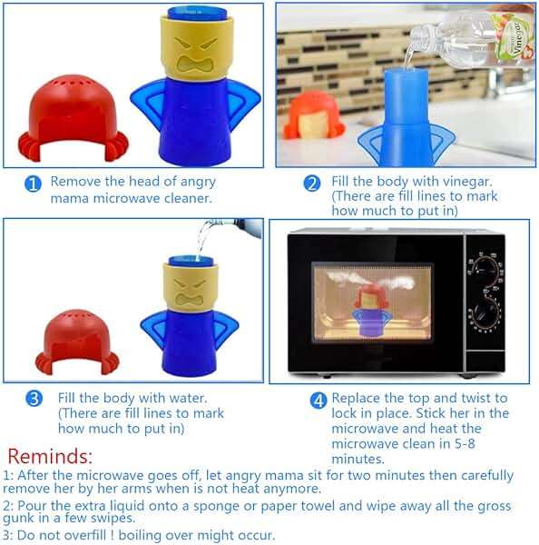 Abnaok Microwave Cleaner, 2 PCS Angry Mama Microwave Cleaner Microwave Oven Steam Cleaner Easily Clean in Minutes Cleans Add Vinegar and Water for Home or Office with English Manual - Image 5