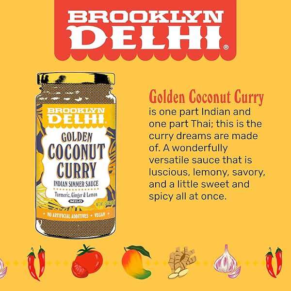 Brooklyn Delhi Golden Coconut Curry - Indian Simmer Sauce with Turmeric, Ginger, Lemon, & Coriander - 12 Ounces - Mild Enough for a kid, Flavorful Enough for a Foodie - Vegan - No Artificial Additives - Image 3