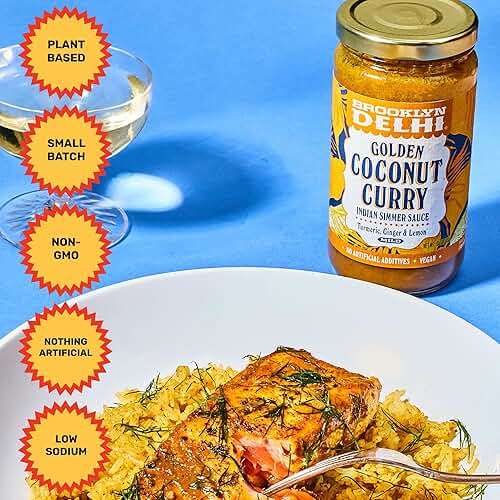Brooklyn Delhi Golden Coconut Curry - Indian Simmer Sauce with Turmeric, Ginger, Lemon, & Coriander - 12 Ounces - Mild Enough for a kid, Flavorful Enough for a Foodie - Vegan - No Artificial Additives - Image 4