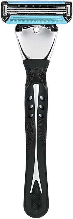Amazon Basics 3-Blade Motion Sphere Razor for Men with Dual Lubrication, Pivoting Head for Comfortable Shave, Handle & 20 Cartridges, 21 Piece Set, Black (Previously Solimo) - Image 3