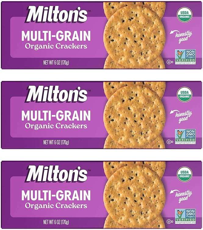 Milton's Organic Crackers, Multi-Grain - Certified Organic, Non-GMO Project Verified, Kosher, Made With 4 Whole Grains & 3 Seeds, Great for Charcuterie Boards - 6 Oz, Pack of 3 - Image 1