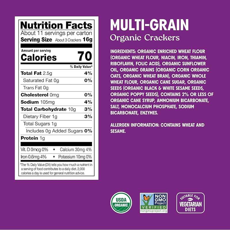 Milton's Organic Crackers, Multi-Grain - Certified Organic, Non-GMO Project Verified, Kosher, Made With 4 Whole Grains & 3 Seeds, Great for Charcuterie Boards - 6 Oz, Pack of 3 - Image 2