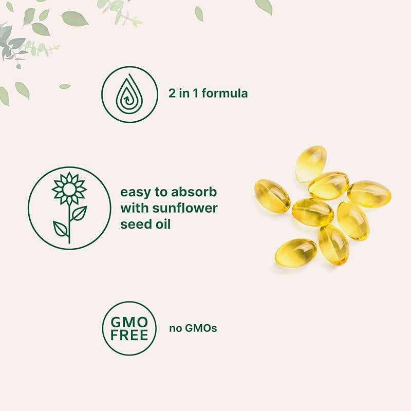 Micro Ingredients Vitamin D3 5,000 IU + K2 MK-7 100 mcg, 300 Softgels | 2-in-1 Vitamins D & K Complex | Extra Strength, Easy to Swallow, Non-GMO, Gluten Free - Image 4