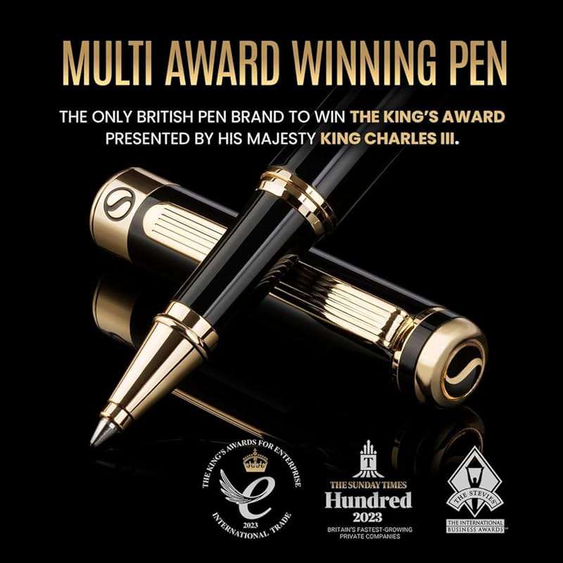 Scriveiner Black Lacquer Rollerball Pen - Stunning Luxury Pen, Real Gold Plating, Schmidt Ink Refill, Best Roller Ball Gift Set for Men & Women, Professional, Executive Office, Nice Pens - Image 7