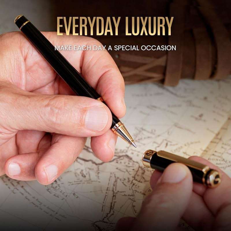 Scriveiner Black Lacquer Rollerball Pen - Stunning Luxury Pen, Real Gold Plating, Schmidt Ink Refill, Best Roller Ball Gift Set for Men & Women, Professional, Executive Office, Nice Pens - Image 8