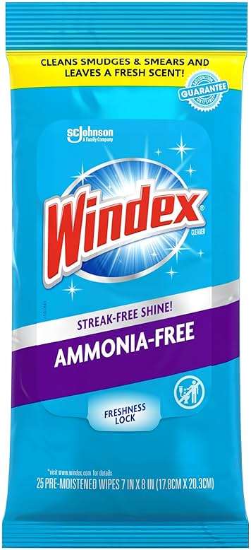 Windex Wipes Glass Cleaning Ammonia Free, Pre-Moistened Wipes for Cleaning All Glass Surfaces, Crystal Rain Fresh Scent, 25 Count - Image 1
