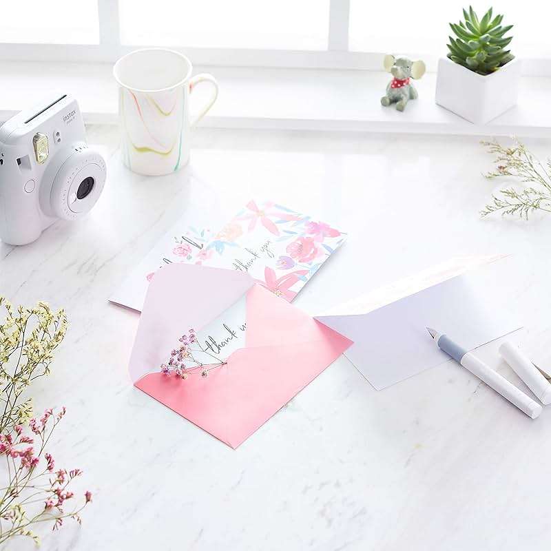 Amazon Basics Thank You Cards and Envelopes, 48 Count, Floral Assorted Designs - Image 2