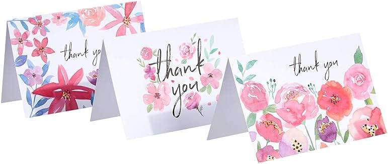 Amazon Basics Thank You Cards and Envelopes, 48 Count, Floral Assorted Designs - Image 3