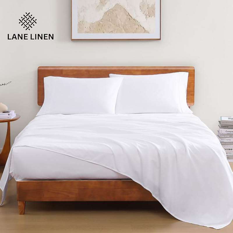 LANE LINEN Queen Sheets 100% Organic Cotton 4pc Percale Cooling - White | Queen Sheet Set, GOTS Certified Organic Cotton Percale - Crisp, Cool & Breathable, For Hot Sleepers, All-Season Comfort - Image 2