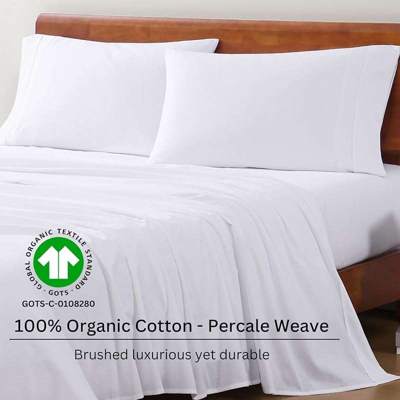 LANE LINEN Queen Sheets 100% Organic Cotton 4pc Percale Cooling - White | Queen Sheet Set, GOTS Certified Organic Cotton Percale - Crisp, Cool & Breathable, For Hot Sleepers, All-Season Comfort - Image 3