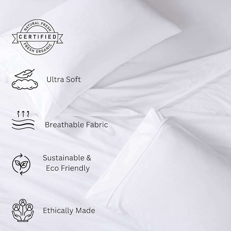 LANE LINEN Queen Sheets 100% Organic Cotton 4pc Percale Cooling - White | Queen Sheet Set, GOTS Certified Organic Cotton Percale - Crisp, Cool & Breathable, For Hot Sleepers, All-Season Comfort - Image 4