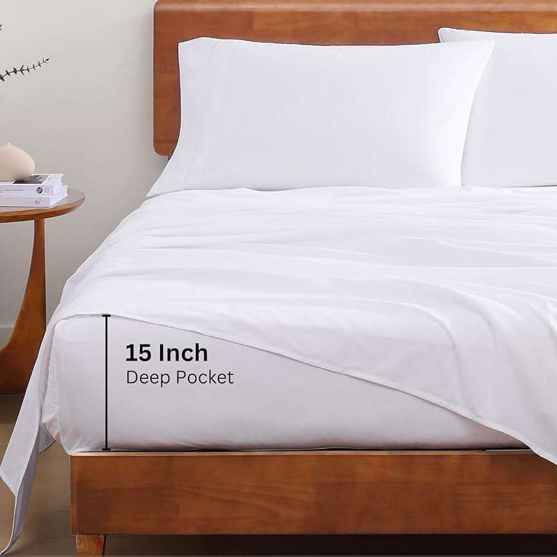 LANE LINEN Queen Sheets 100% Organic Cotton 4pc Percale Cooling - White | Queen Sheet Set, GOTS Certified Organic Cotton Percale - Crisp, Cool & Breathable, For Hot Sleepers, All-Season Comfort - Image 5