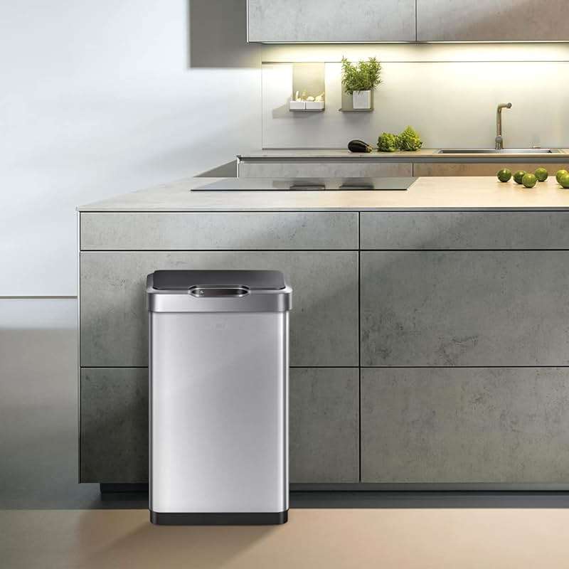 EKO Mirage-T 50 Liter / 13.2 Gallon Touchless Rectangular Motion Sensor Trash Can, Brushed Stainless Steel Finish - Image 2