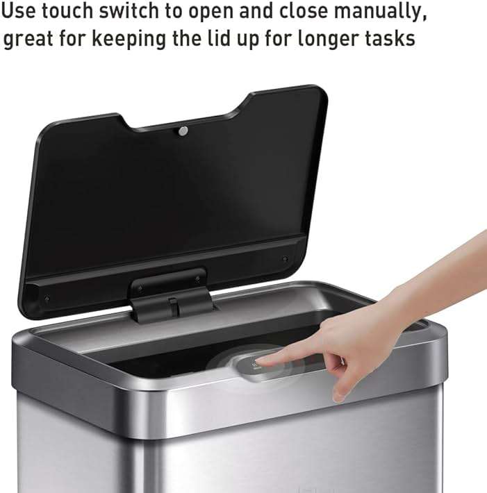 EKO Mirage-T 50 Liter / 13.2 Gallon Touchless Rectangular Motion Sensor Trash Can, Brushed Stainless Steel Finish - Image 7