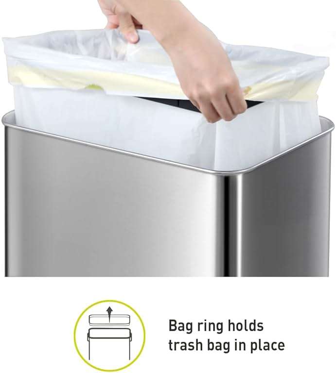 EKO Mirage-T 50 Liter / 13.2 Gallon Touchless Rectangular Motion Sensor Trash Can, Brushed Stainless Steel Finish - Image 9