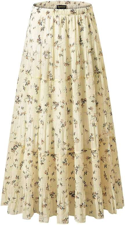 NASHALYLY Women's Chiffon Elastic High Waist Pleated A-Line Flared Maxi Skirts - Image 1