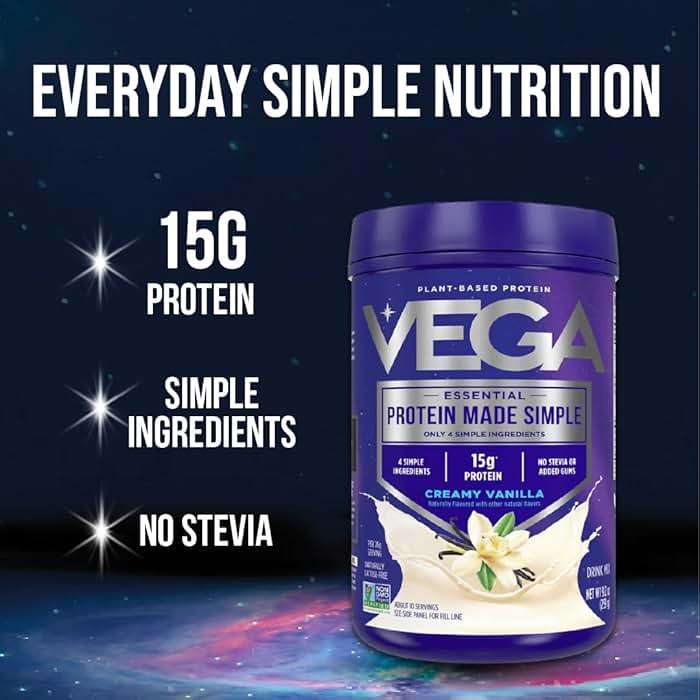 Vega Protein Made Simple Plant-Based Vanilla Protein Powder with 15g Protein – Stevia-Free, Clean Nutrition – 9.2 oz (10 Servings) - Image 2