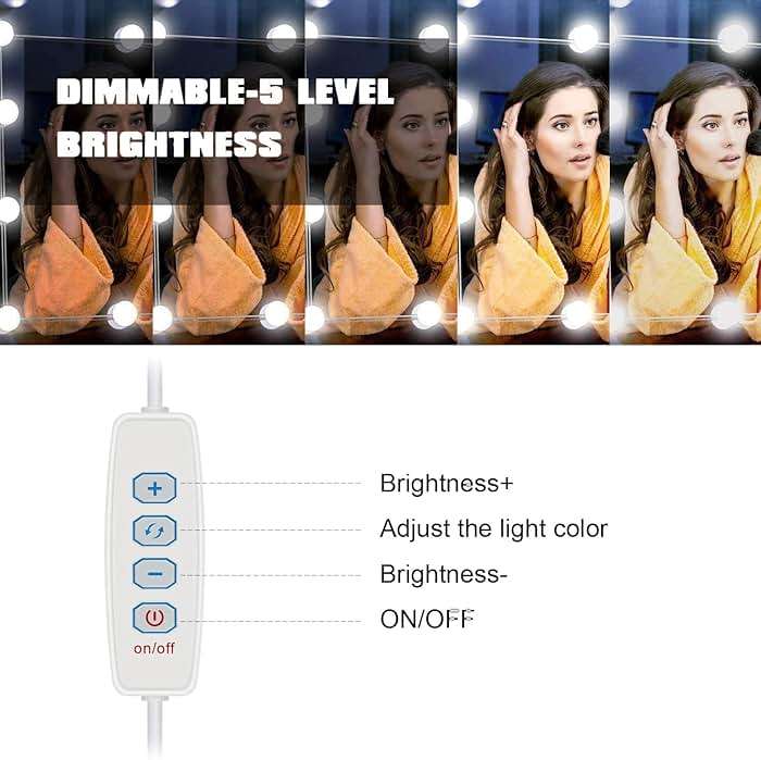 Pretmess LED Vanity Mirror Lights, Hollywood Style With 14 Dimmable Bulbs, Adjustable Color & Brightness, USB Cable, Stick-on for Makeup Table Dressing Room - Image 2