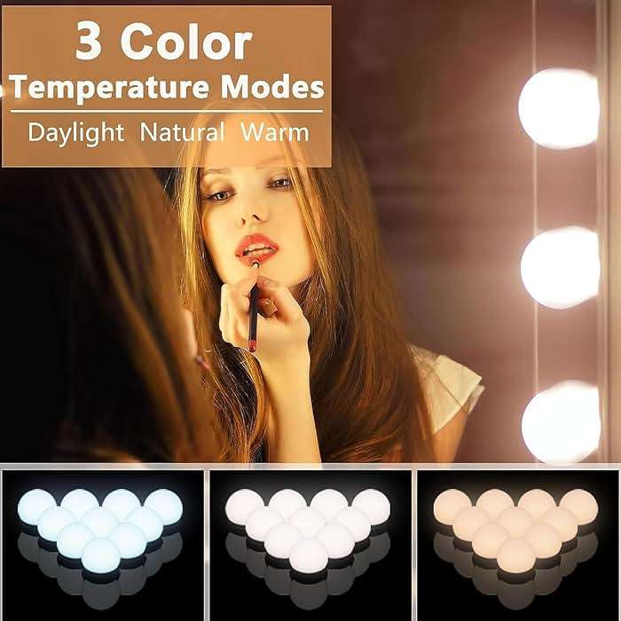 Pretmess LED Vanity Mirror Lights, Hollywood Style With 14 Dimmable Bulbs, Adjustable Color & Brightness, USB Cable, Stick-on for Makeup Table Dressing Room - Image 3