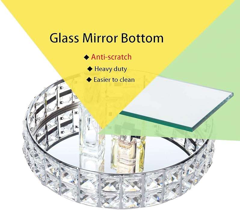 Feyarl Crystal Perfume Vanity Makeup Tray Mirrored Ornate Jewelry Trinket Tray Organizer Sparkly Bling Cosmetic Skin Care Decorative Tray with Glass Bottom Surface for Home Decor Dresser Desktop - Image 2