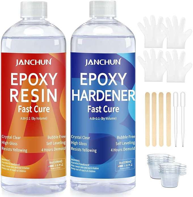 JANCHUN Crystal Clear Epoxy Resin Kit 16oz, Bubble-Free, Anti-Yellowing, Self Leveling Easy Mix 1:1 Coating and Casting Resin for Table Top, Molds, Tumbler Crafts, Painting, Jewelry, DIY Gifts - Image 1