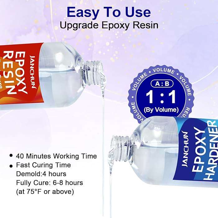 JANCHUN Crystal Clear Epoxy Resin Kit 16oz, Bubble-Free, Anti-Yellowing, Self Leveling Easy Mix 1:1 Coating and Casting Resin for Table Top, Molds, Tumbler Crafts, Painting, Jewelry, DIY Gifts - Image 6