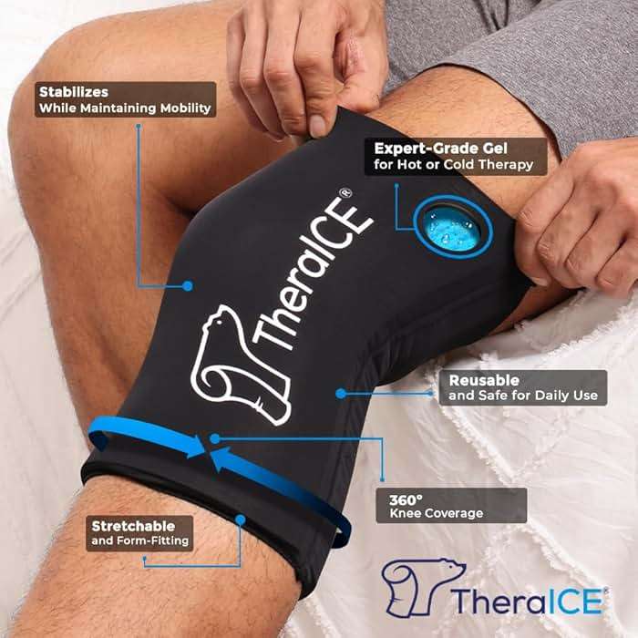 TheraICE Knee Ice Pack Wrap Compression Sleeve for Injuries | Reusable Gel Cold Packs Brace Plus Cold Wrap Recovery for Meniscus Tear, ACL Post Surgery, MCL Pain Relief Without Machine | Women & Men - Image 2