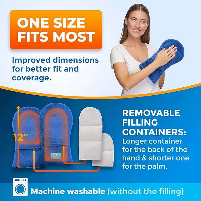 Microwavable Therapy Mittens with Flaxseed – Moist Heat Therapy Relief for Hands and Fingers in Cases of Stiff Joints, Trigger Finger, Inflammation, Raynaud's, Carpal Tunnel – Natural Unscented Gloves - Image 4