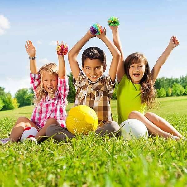 Leinuosen 12 Pieces Stringy Balls Sensory Stringy Ball End of Year Gifts Soft Rainbow Pom Bouncy Stress Bags Basket Stuffers Fillers Party Favors Birthday Gifts, Multicolor (2.75 Inch) - Image 2