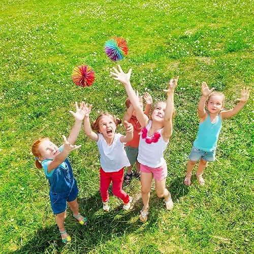 Leinuosen 12 Pieces Stringy Balls Sensory Stringy Ball End of Year Gifts Soft Rainbow Pom Bouncy Stress Bags Basket Stuffers Fillers Party Favors Birthday Gifts, Multicolor (2.75 Inch) - Image 6