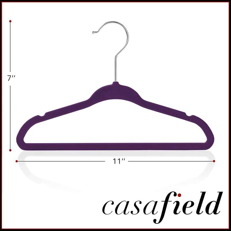 Casafield 50 Velvet Baby Hangers - 11" Size for Infant & Toddler Clothes - Purple - Image 2