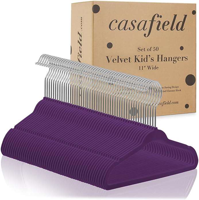 Casafield 50 Velvet Baby Hangers - 11" Size for Infant & Toddler Clothes - Purple - Image 5
