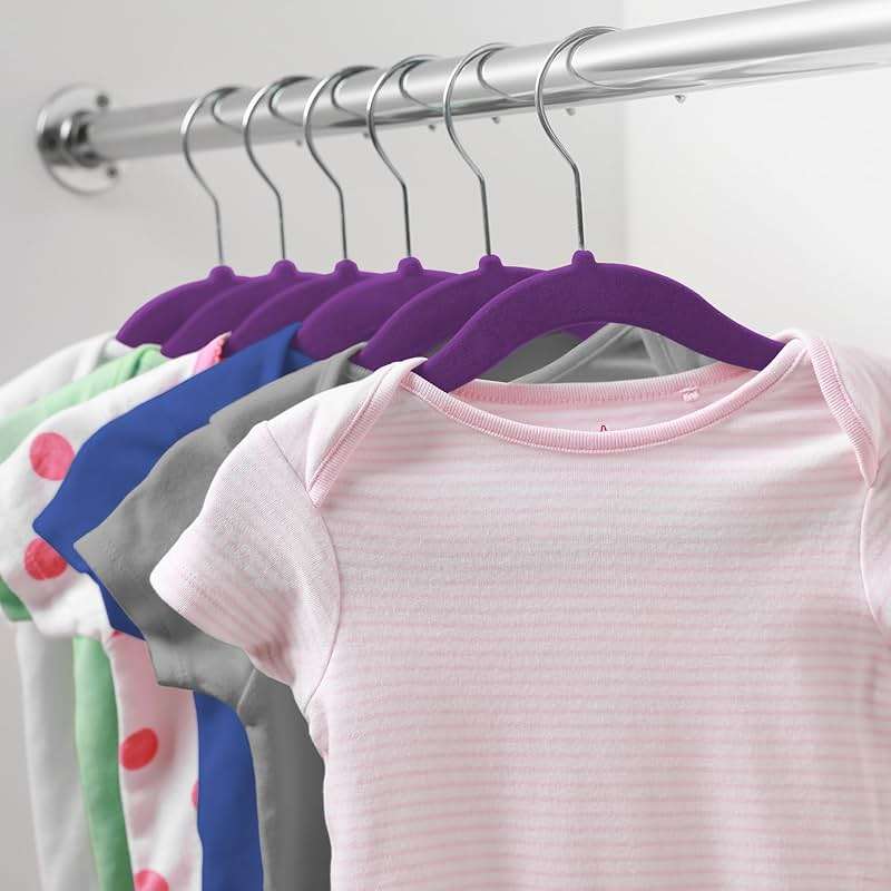 Casafield 50 Velvet Baby Hangers - 11" Size for Infant & Toddler Clothes - Purple - Image 6
