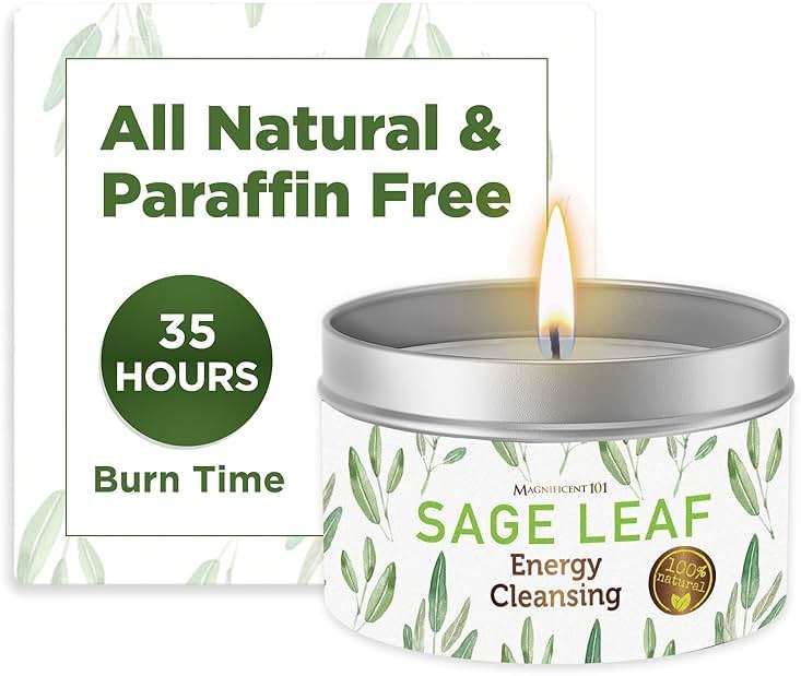 Magnificent 101 Long Lasting Pure White Sage Candle - 6 Oz - 35 Hour Burn Time - Organic, All Natural, Soy Candle to Cleanse Your Home & Calm, Soothe, Use with Sage Smudge Kit - Spiritual - Image 2