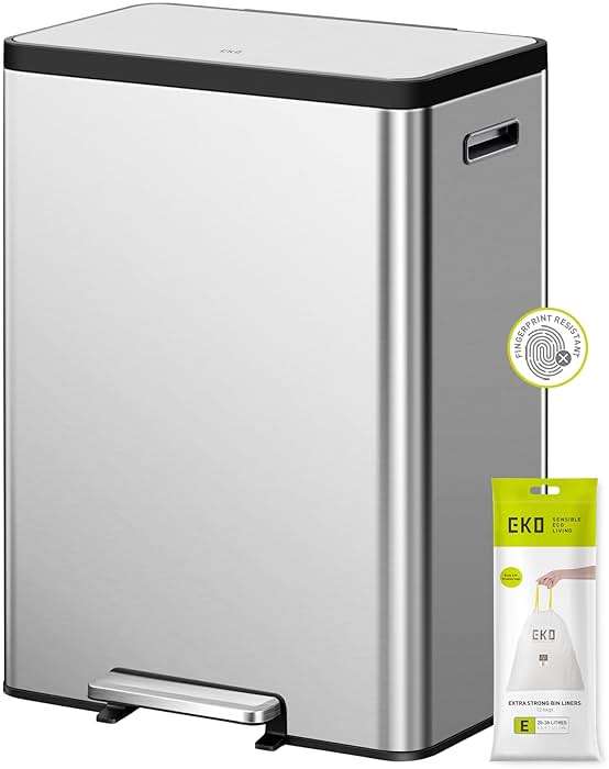 EKO EcoCasa II 36L+24L Dual Trash Can with Recycle Bin, Stainless Steel Garbage Can with Lid, Deodorizer Compartment, Odor-Proof and Fingerprint Resistant - Image 1