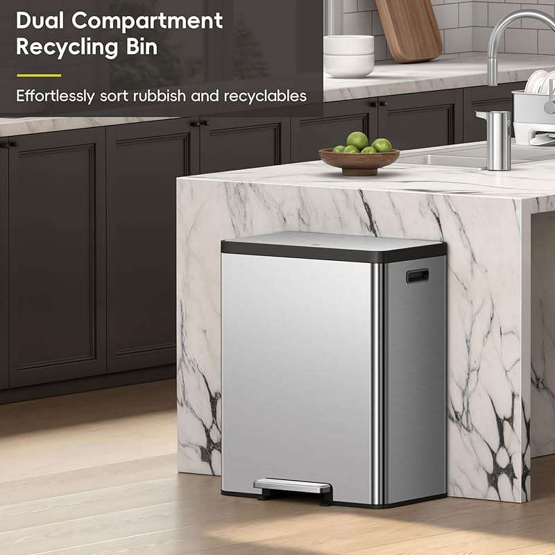 EKO EcoCasa II 36L+24L Dual Trash Can with Recycle Bin, Stainless Steel Garbage Can with Lid, Deodorizer Compartment, Odor-Proof and Fingerprint Resistant - Image 3