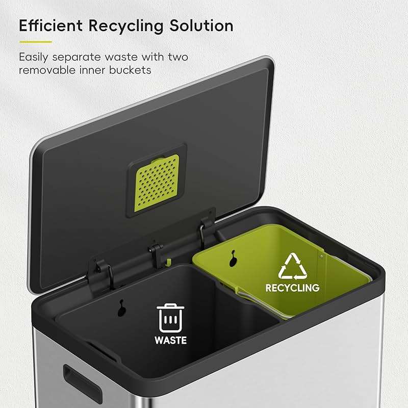 EKO EcoCasa II 36L+24L Dual Trash Can with Recycle Bin, Stainless Steel Garbage Can with Lid, Deodorizer Compartment, Odor-Proof and Fingerprint Resistant - Image 4