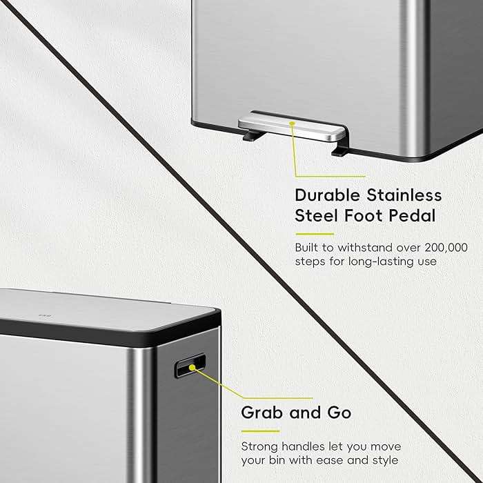 EKO EcoCasa II 36L+24L Dual Trash Can with Recycle Bin, Stainless Steel Garbage Can with Lid, Deodorizer Compartment, Odor-Proof and Fingerprint Resistant - Image 5