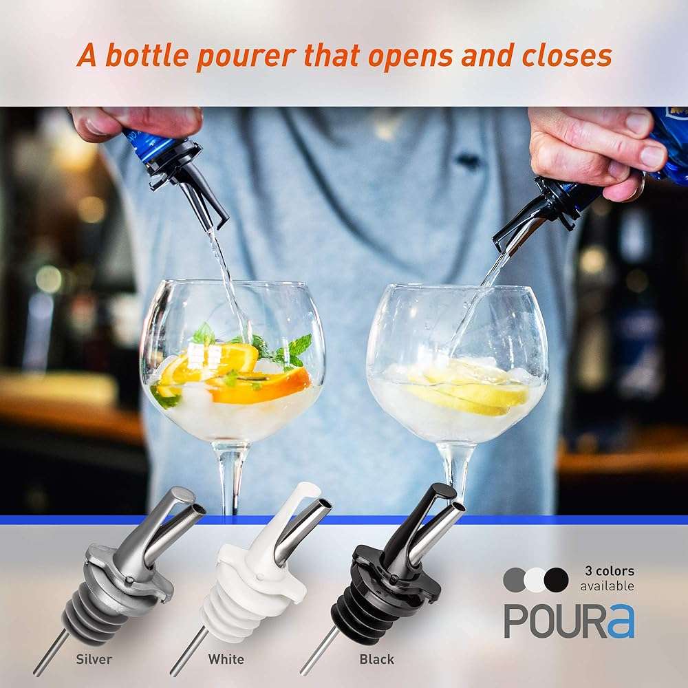 3-in-1 Liquor Pour spout with Built-in Fruit Fly Protection - Dishwasher Safe Hygienic Alcohol Speed Spouts - Also for Olive Oil, Juice, Syrup. Black 6 Pack with 6 Adapters for Large Neck Bottles - Image 6