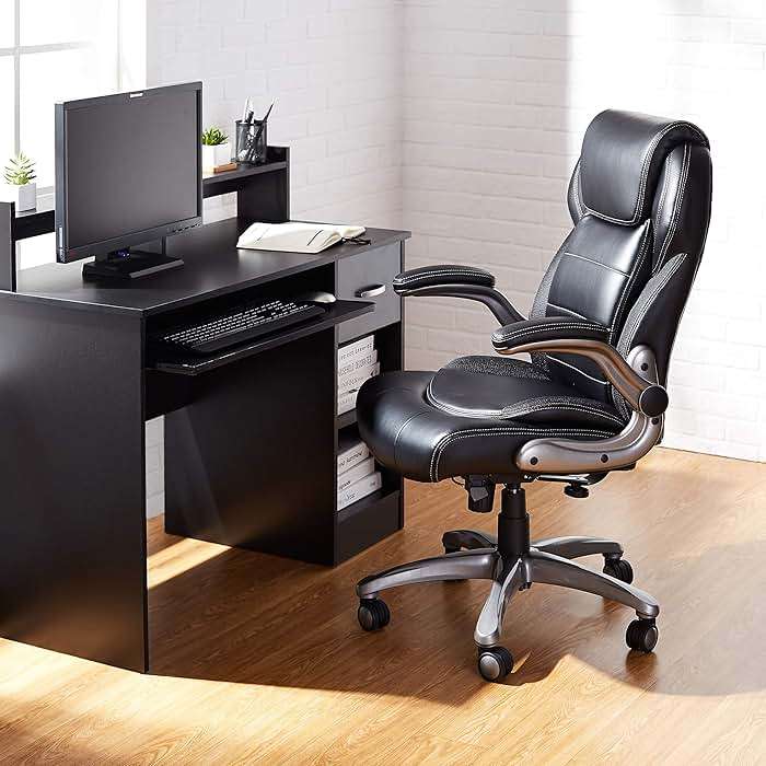 Amazon Basics Ergonomic High-Back Office Chair with Flip-Up Arms, Adjustable Lumbar Support, Height Adjustable, 29.5"D x 27.5"W x 44.75"H, Black - Image 2