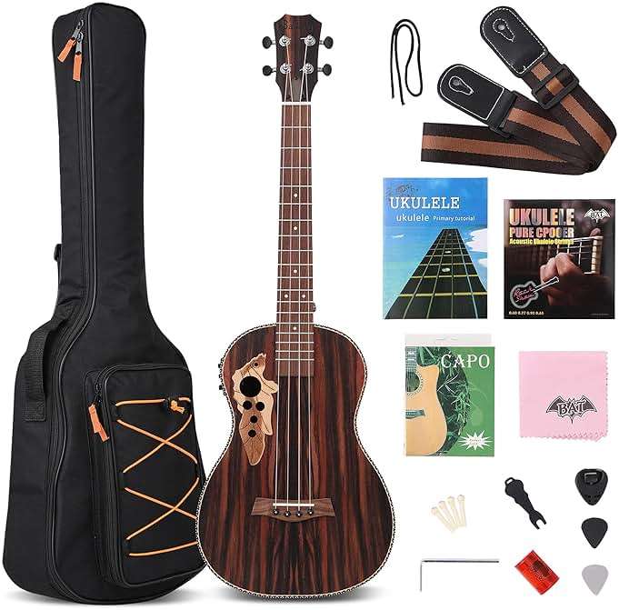 Baritone Ukulele Electric 30 Inch All Blackwood Acoustic Ukelele Kit with Truss Rod with EQ with Gig Bag,Strap,Nylon String,Electric Tuner,Pick,shaker - Image 1