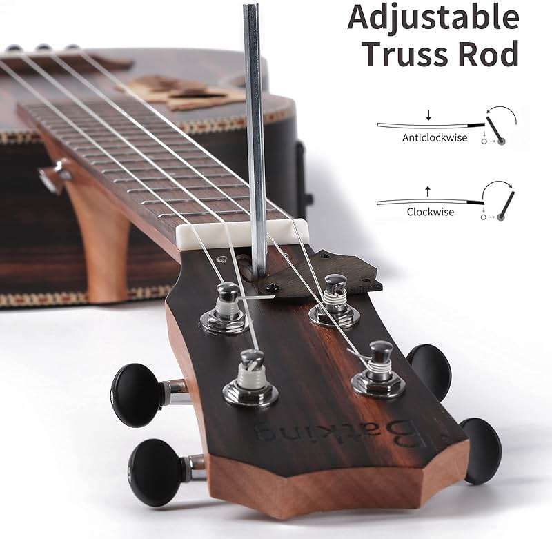 Baritone Ukulele Electric 30 Inch All Blackwood Acoustic Ukelele Kit with Truss Rod with EQ with Gig Bag,Strap,Nylon String,Electric Tuner,Pick,shaker - Image 4
