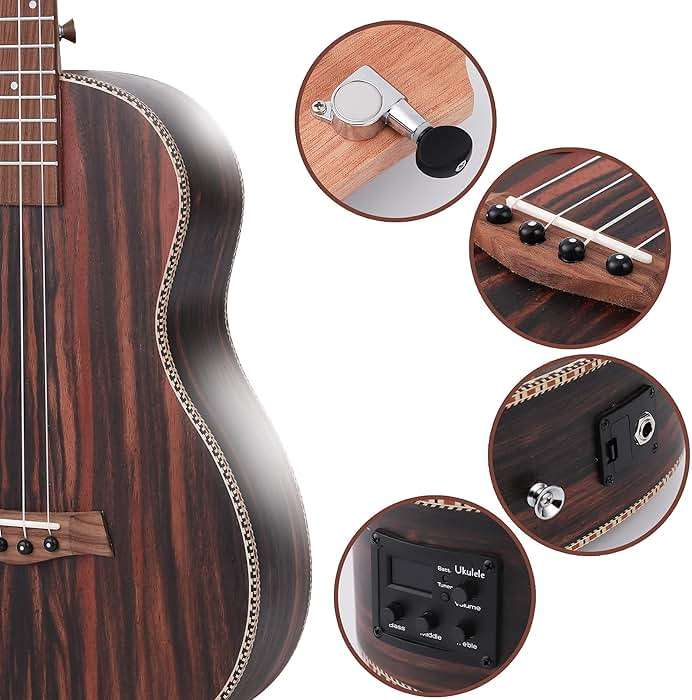 Baritone Ukulele Electric 30 Inch All Blackwood Acoustic Ukelele Kit with Truss Rod with EQ with Gig Bag,Strap,Nylon String,Electric Tuner,Pick,shaker - Image 7