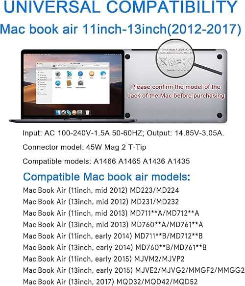 Mac Book Air Charger,Replacement for 45W T-Tip Power Adapter,Compatible with Mac Book Air 11 inch & 13 inch Between 2012-2017(NOT for 2018-2026 - Image 3