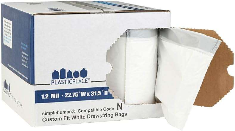 Plasticplace Custom Fit Trash Bags | Compatible with Simplehuman (x) Code N | (200 Count)│White Drawstring Garbage Liners 12-13 Gallon / 45-50 Liters│22.5" x 31.5" - Image 3
