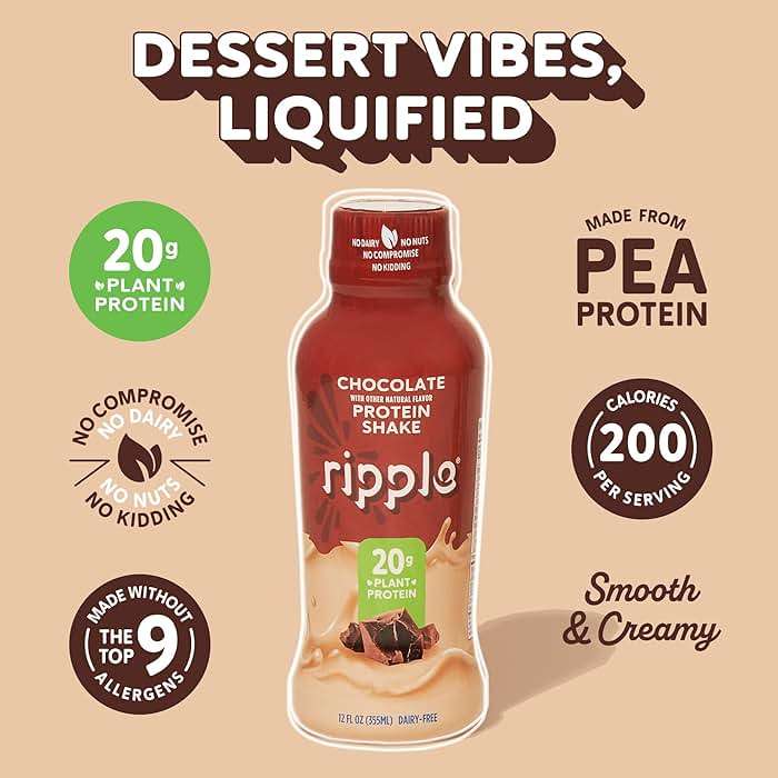 Ripple Vegan Protein Shake | Chocolate | 20g Nutritious Plant Based Pea Protein | Shelf Stable | No GMOs, Soy, Nut, Gluten, Lactose | 12 Oz, 12 Pack - Image 5