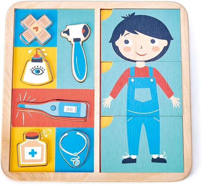 Tender Leaf Toys - Ouch Puzzle - Educational Body Parts Learning Double-Sided Puzzle with Storage Tray - Promotes Imaginary and Creative Roleplay, Helps to Create Health Awareness for Children 3+ - Image 1