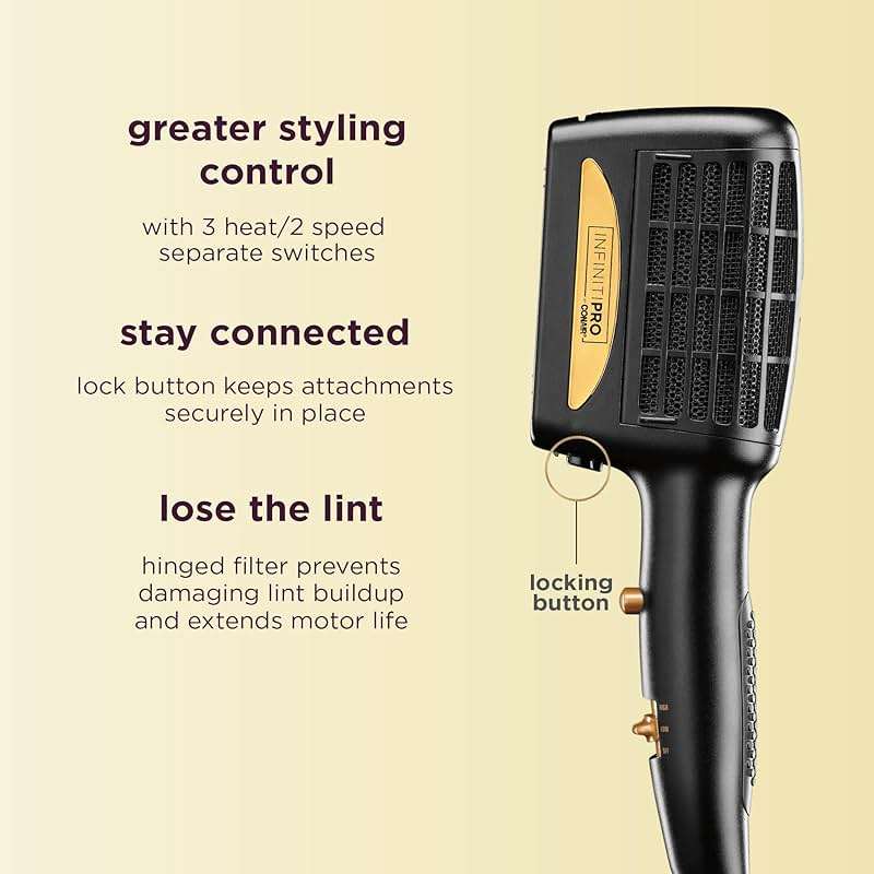 INFINITIPRO BY CONAIR 3-in-1 Styling Hair Dryer, 1875W Hair Dryer and 3 Attachments | Dry and style in one step for thick and curly hair, Black, SD11GNX - Image 4