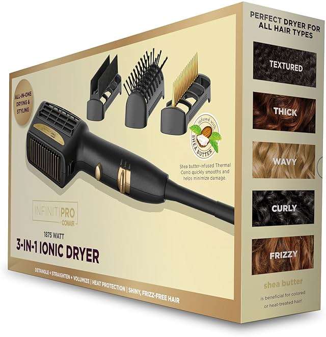 INFINITIPRO BY CONAIR 3-in-1 Styling Hair Dryer, 1875W Hair Dryer and 3 Attachments | Dry and style in one step for thick and curly hair, Black, SD11GNX - Image 8